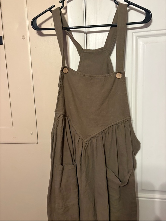 unknown Pants - Olive Brown Pinafore Jumpsuit with Button Straps
